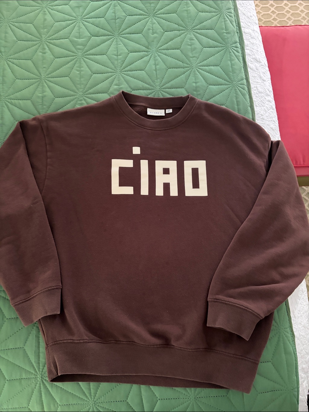 Clare V. Ciao Crewneck Sweatshirt Brown Small